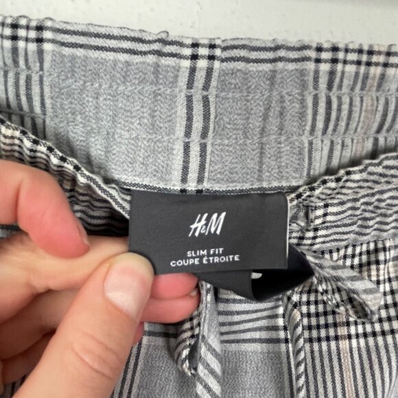 NWT H&M Women's XXL Gray Plaid Slim Fit Stretch Waist Tie Front Career Pants - Picture 4 of 10